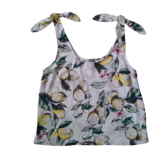 SO Juniors Ivory White Shoulder Tie Lemon Print Sleeveless Crop Top Size Medium - Picture 1 of 14